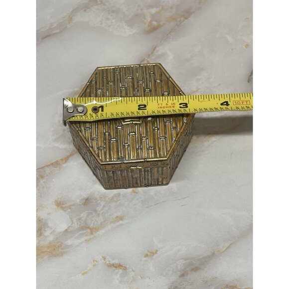 VTG Schmid Bros Japan Octagon Metal Trinket Box Red Velvet Lined Gold Tone - Picture 5 of 7